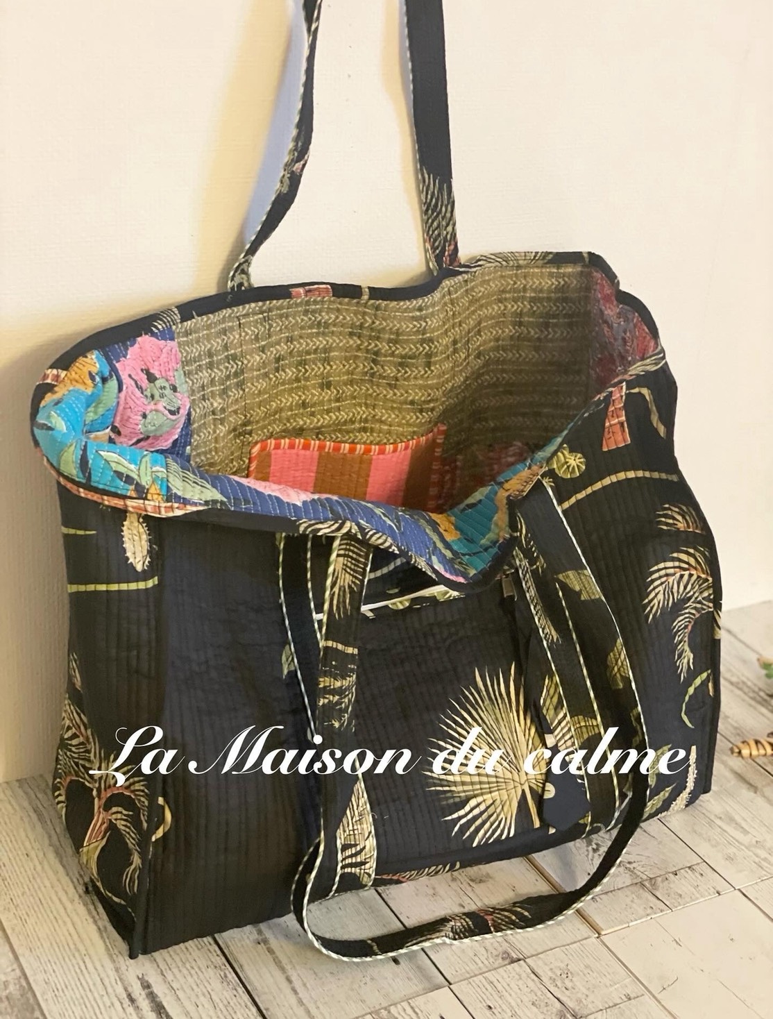 ブロックプリント　キルティングトートバッグ